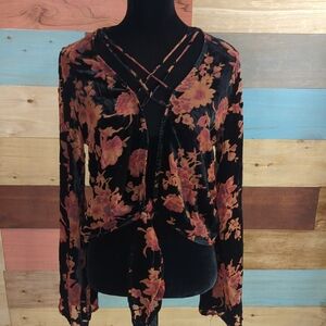 Elegant Women's Floral Blouse in Black and Orange